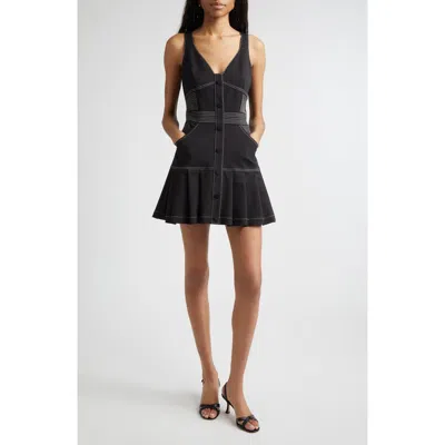 Ramy Brook Olana Topstitch Detail Cotton Blend Minidress In Black