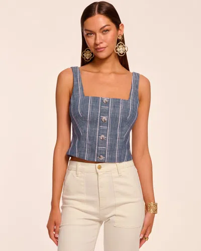 Ramy Brook Olive Button Front Sleeveless Top In Blue