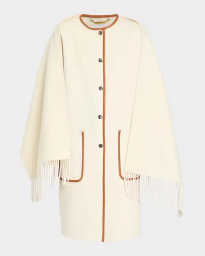 Ramy Brook Olive Leather-trim Wool-cashmere Scarf Jacket In Winter Whi
