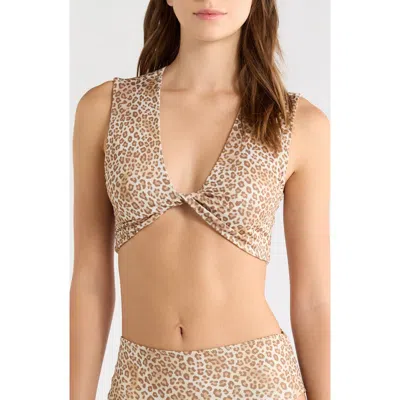 Ramy Brook Olivia Leopard Twist Front Bikini Top In Brown