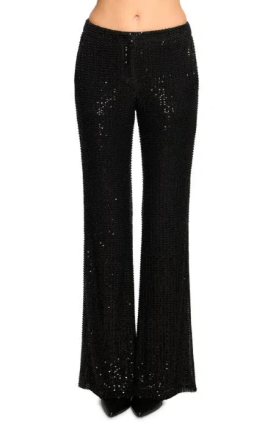 Ramy Brook Olivian Beaded Flare Pant In Black Mesh