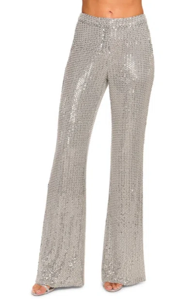 Ramy Brook Olivian Beaded Flare Pant In Grey Mesh