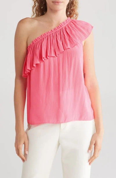 Ramy Brook One-shoulder Pleat Ruffle Top In Pink