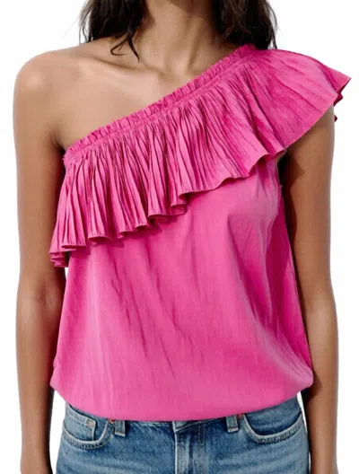 Ramy Brook One Shoulder Pleated Top In Flamingo In Pink