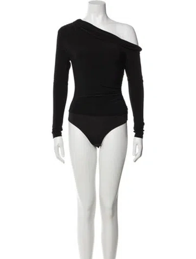 Pre-owned Ramy Brook One-shoulder Long Sleeve Bodysuit In Black