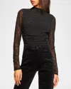 Ramy Brook Opal Diamond Velvet Long Sleeve In Black Diamond In Black Diamond