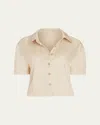 Ramy Brook Ophelia Cropped Button-front Shirt In Sandstone