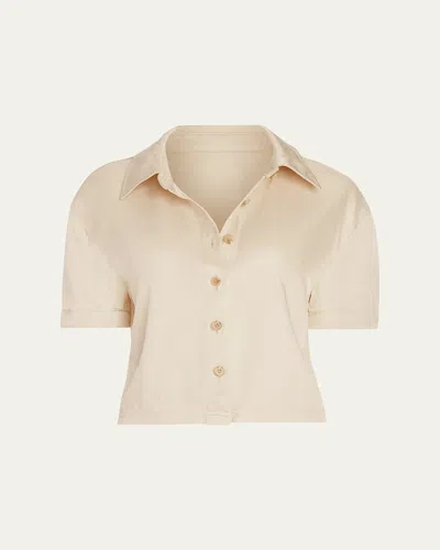 Ramy Brook Ophelia Cropped Button-front Shirt In Sandstone