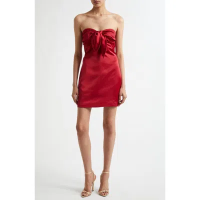 Ramy Brook Orion Satin Bodice Strapless Minidress In Ruby