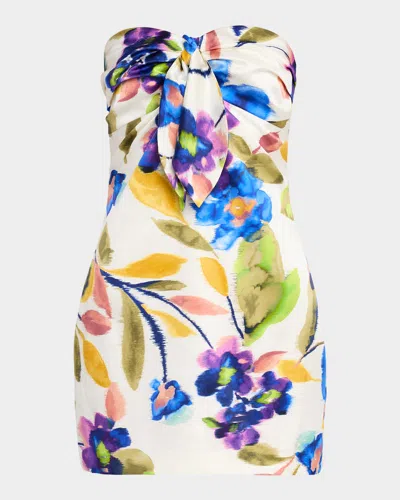Ramy Brook Orion Strapless Tie-front Satin Mini Dress In Multi