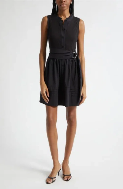 Ramy Brook Orla Belted Sleeveless Mixed Media Minidress In Black