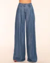 Ramy Brook Chambray Pleated Chambray Wide-leg Trousers In Blue