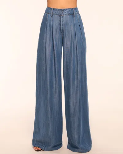 Ramy Brook Chambray Pleated Chambray Wide-leg Trousers In Blue