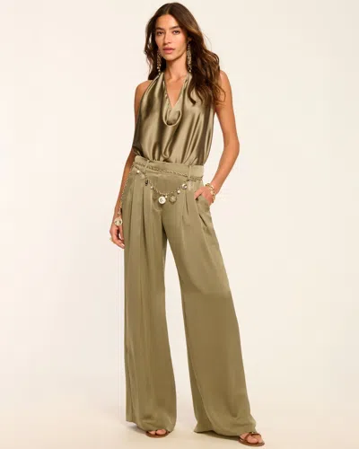 Ramy Brook Oscar Pleated Wide Leg Pant In Gold