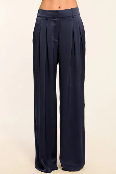 Ramy Brook Oscar Pleated Wide Leg Pant Navy In Blue