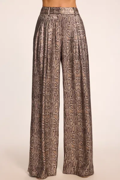 Ramy Brook Oscar Printed Metallic Pleated Wide Leg Pant In Brown