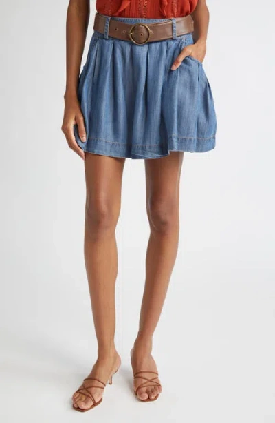 Ramy Brook Owen Belted Chambray Miniskirt In Blue