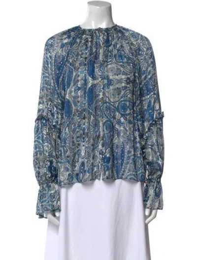Pre-owned Ramy Brook Paisley Print Crew Neck Blouse In Blue