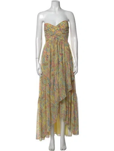 Pre-owned Ramy Brook Paisley Print Long Dress In Yellow