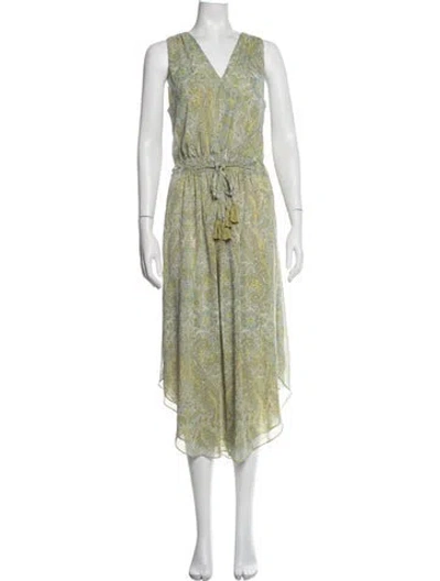 Pre-owned Ramy Brook Paisley Print Midi Length Dress In Green