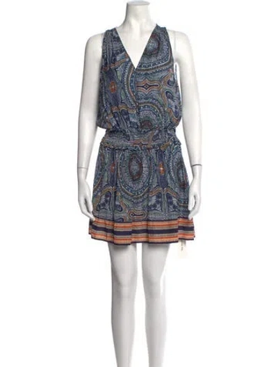 Pre-owned Ramy Brook Paisley Print Mini Dress In Blue