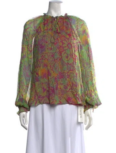 Pre-owned Ramy Brook Paisley Print Tie Neck Blouse In Green