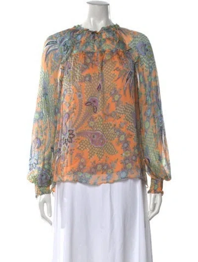 Pre-owned Ramy Brook Paisley Print Tie Neck Blouse In Multi