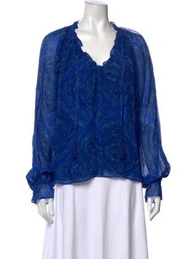 Pre-owned Ramy Brook Paisley Print V-neck Blouse In Blue