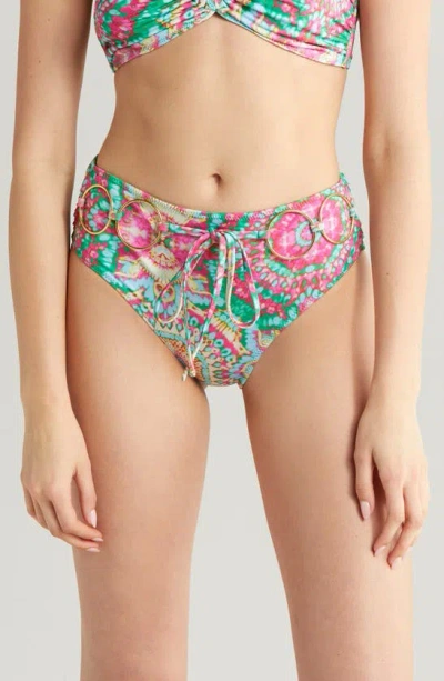 Ramy Brook Palais Kimber High Waist Bikini Bottom In Palm Green Multi Palais Print