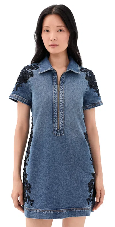 Ramy Brook Parker Embroidered Trim Denim Dress In Blue