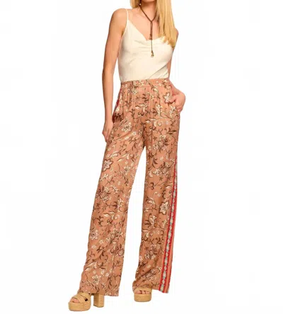 Ramy Brook Patricia Smocked Wide Leg Pant In Brown Jungle In Multi