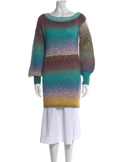 Pre-owned Ramy Brook Patterned Bateau Neckline Sweater In Blue