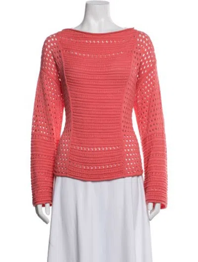 Pre-owned Ramy Brook Patterned Bateau Neckline Sweater In Pink