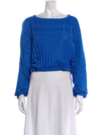 Pre-owned Ramy Brook Patterned Crew Neck Blouse In Blue