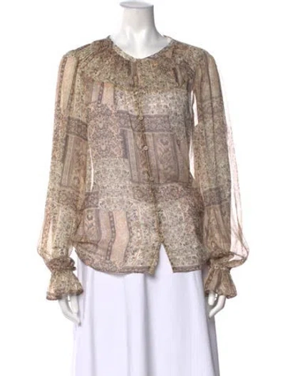 Pre-owned Ramy Brook Patterned Crew Neck Blouse In Neutrals