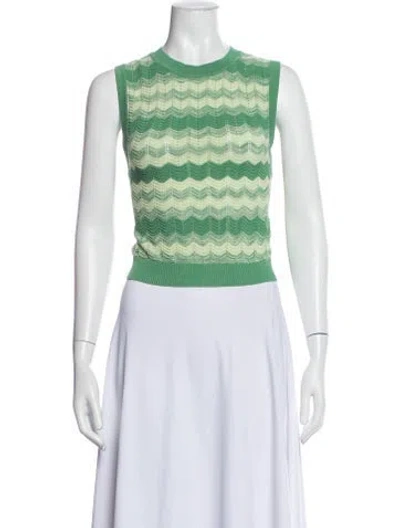 Pre-owned Ramy Brook Patterned Crew Neck Sweater In Green