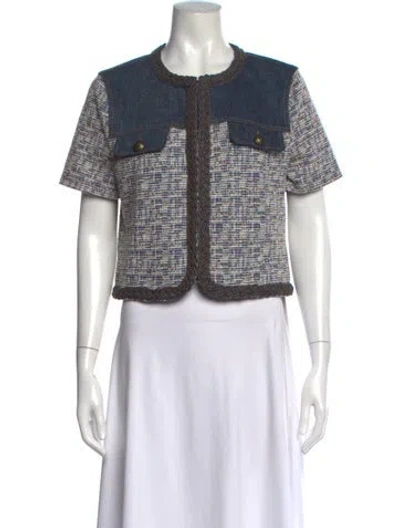 Pre-owned Ramy Brook Patterned Crew Neck Top In Blue