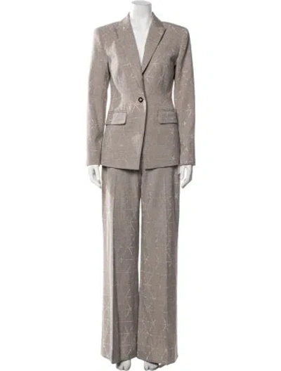 Pre-owned Ramy Brook Patterned Crystal Embellishments Pantsuit W/ Tags In Neutrals
