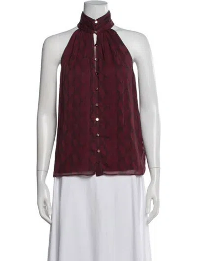 Pre-owned Ramy Brook Patterned Halterneck Blouse In Burgundy