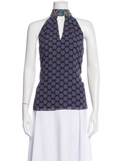 Pre-owned Ramy Brook Patterned Halterneck Top In Blue