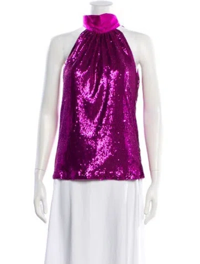 Pre-owned Ramy Brook Patterned Halterneck Top In Purple