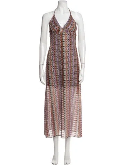 Pre-owned Ramy Brook Patterned Long Dress In Metallic/orange