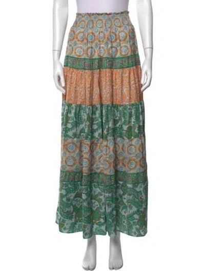 Pre-owned Ramy Brook Patterned Long Skirt W/ Tags In Green