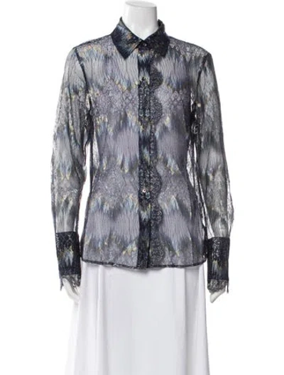 Pre-owned Ramy Brook Patterned Long Sleeve Blouse In Blue