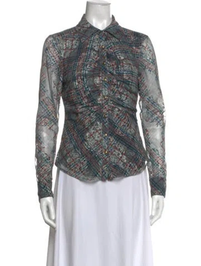 Pre-owned Ramy Brook Patterned Long Sleeve Blouse In Blue