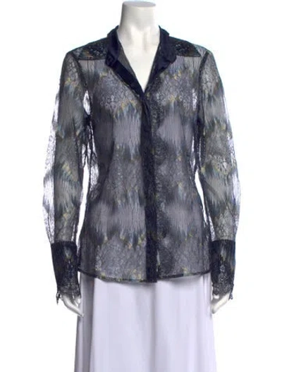Pre-owned Ramy Brook Patterned Long Sleeve Blouse In Blue
