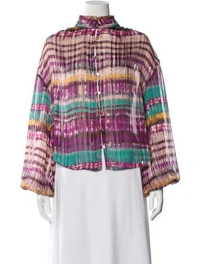 Pre-owned Ramy Brook Patterned Long Sleeve Blouse In Pink
