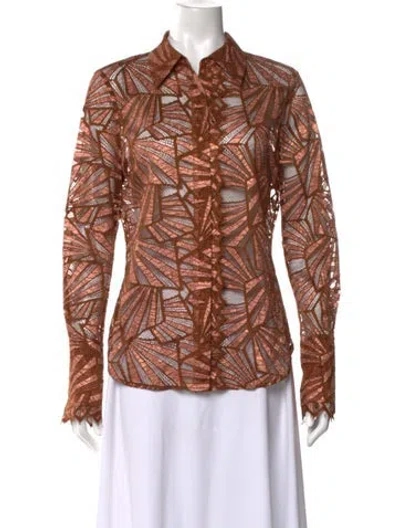Pre-owned Ramy Brook Patterned Long Sleeve Blouse W/ Tags In Brown