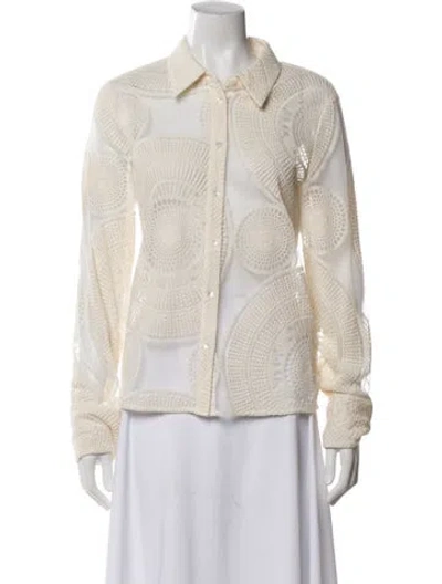 Pre-owned Ramy Brook Patterned Long Sleeve Top W/ Tags In White