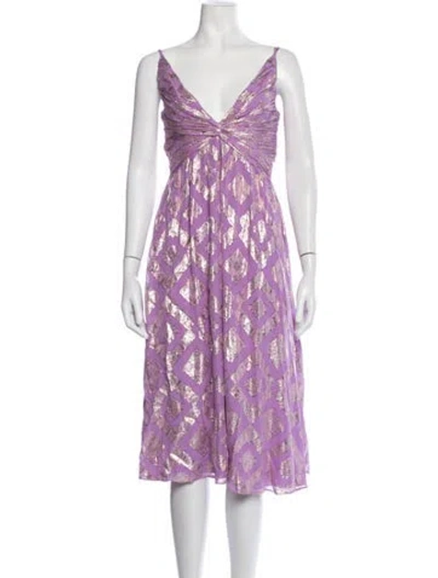 Pre-owned Ramy Brook Patterned Midi Length Dress In Metallic/purple